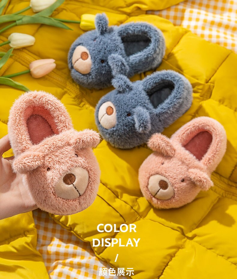 Children's Cotton Slippers 2021 Autumn and Winter Cute Cartoon Bear Boys and Girls Home Toddler Baby Cotton Shoes Kids Slippers