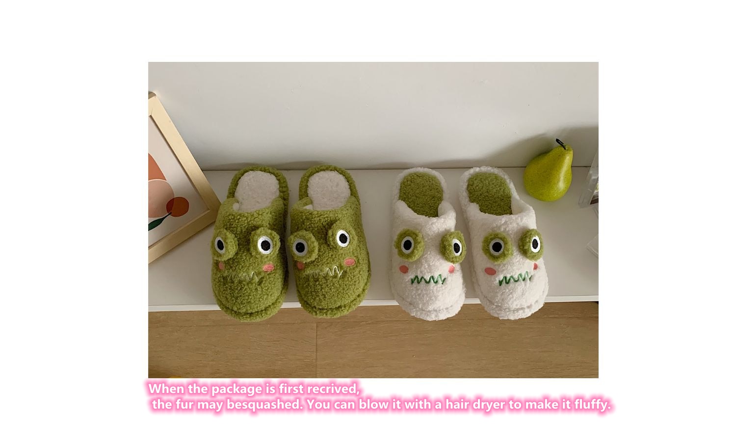 New girl heart cotton slippers female autumn and winter cartoon cute frog knot plush non-slip indoor confinement shoes household