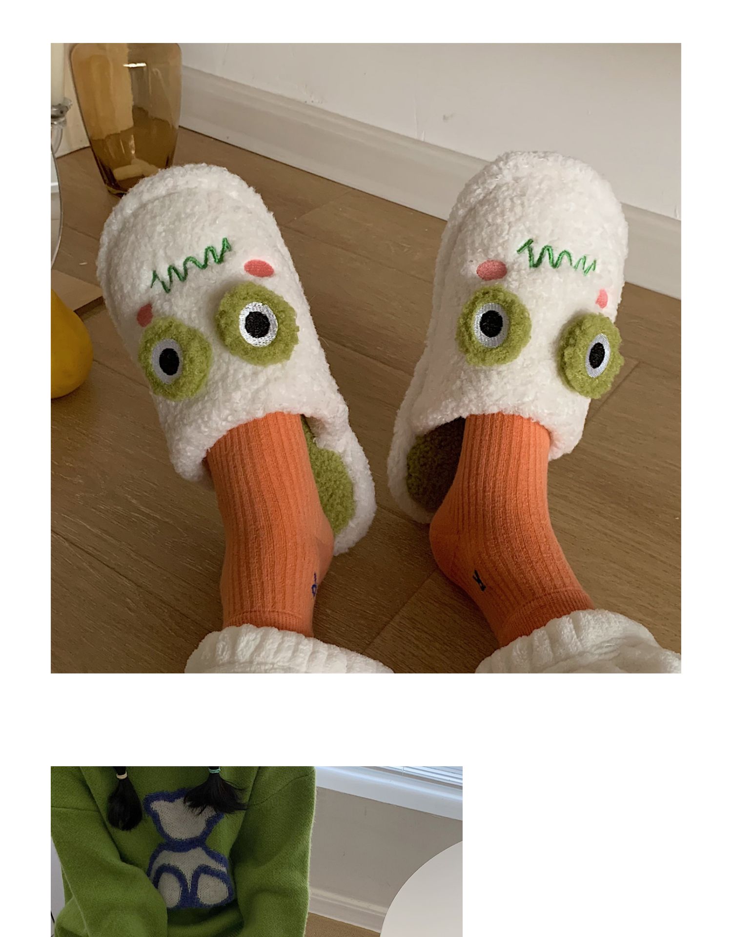 New girl heart cotton slippers female autumn and winter cartoon cute frog knot plush non-slip indoor confinement shoes household