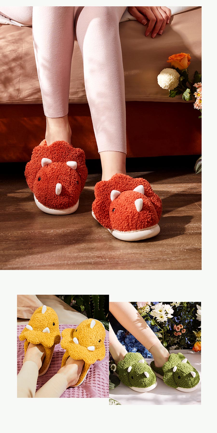 Home Winter Women Fluffy Slippers Cartoon Dinosaur Warm Fur Shoes Men Couple Non-slip Mute Bedroom Slipper Funny Flip Flops