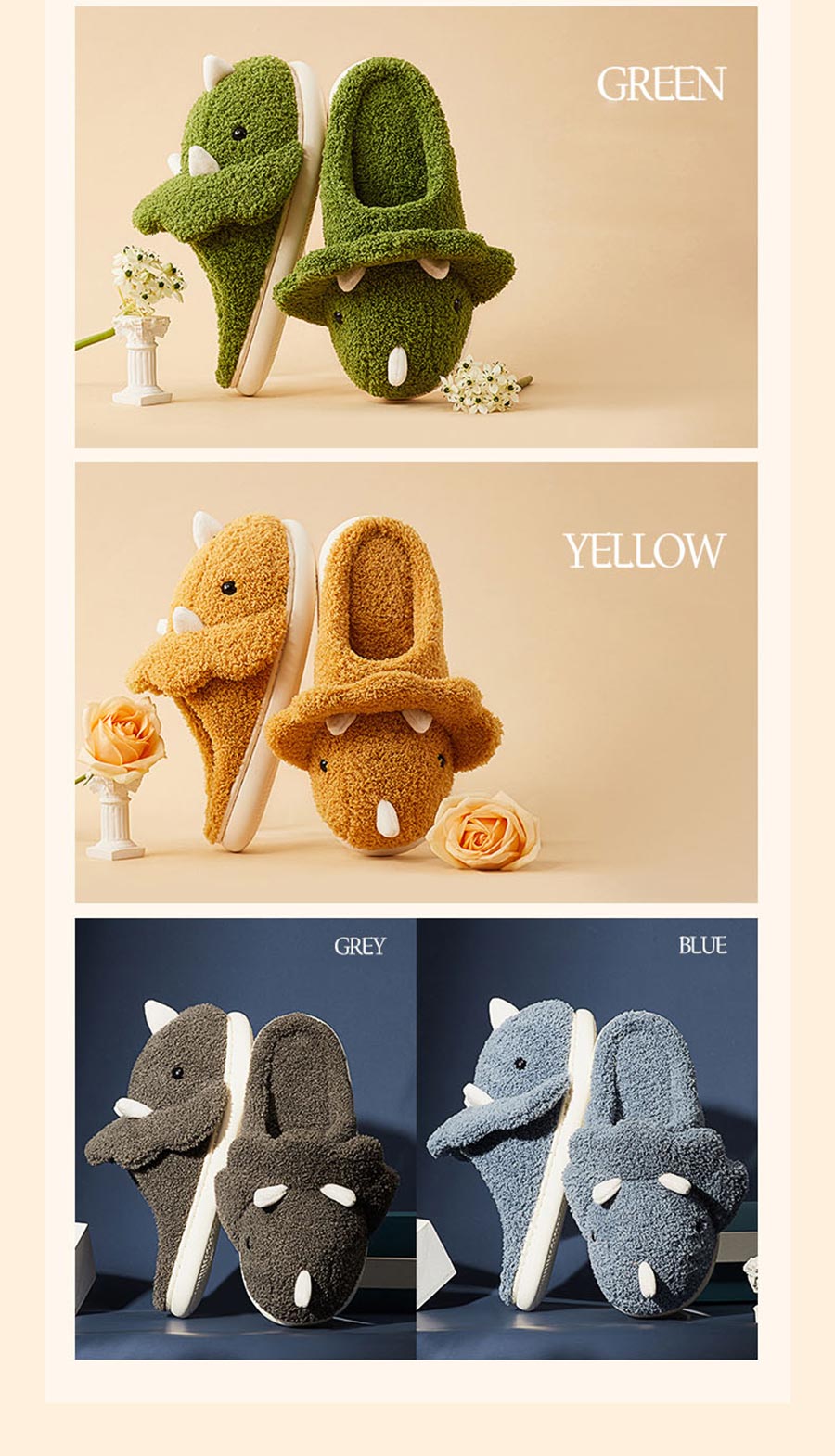 Home Winter Women Fluffy Slippers Cartoon Dinosaur Warm Fur Shoes Men Couple Non-slip Mute Bedroom Slipper Funny Flip Flops