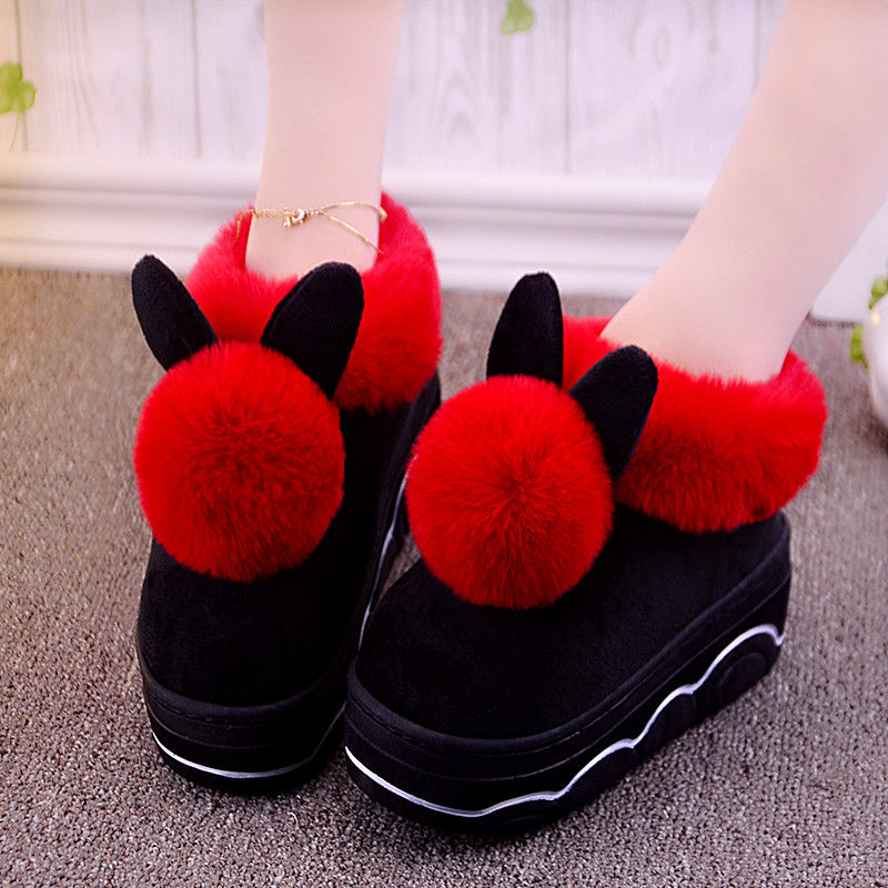 Platform Plush Bunny Shoes for Women Step In Winter indoor Furry slide Fashion Girls Fluffy Loafers Home Thick Sole Fur Slippers