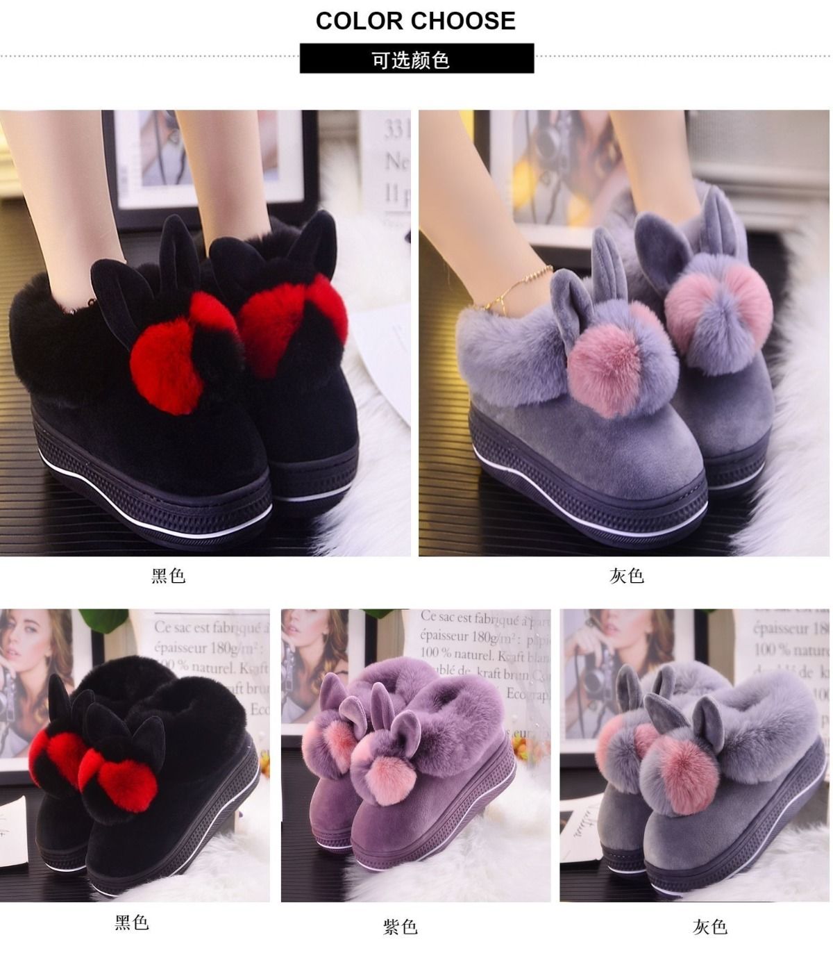 Platform Plush Bunny Shoes for Women Step In Winter indoor Furry slide Fashion Girls Fluffy Loafers Home Thick Sole Fur Slippers