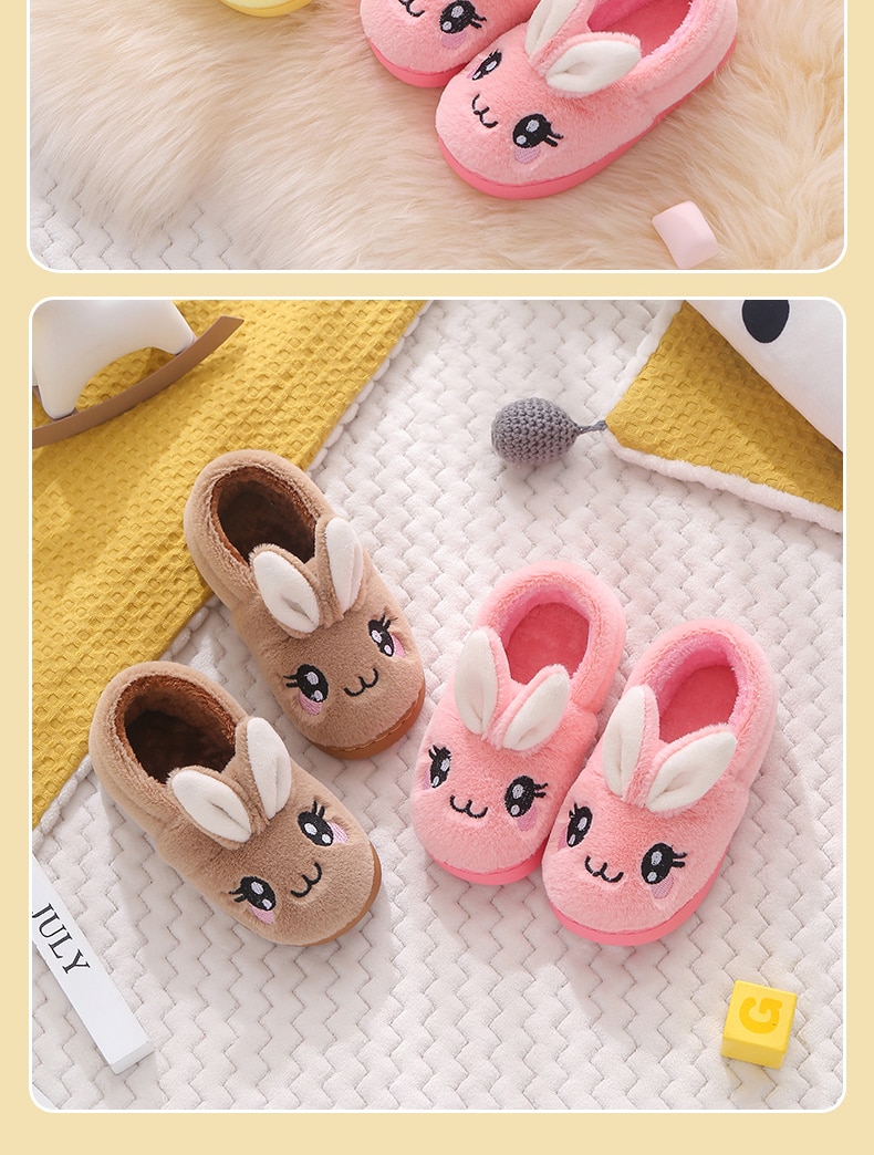 Baby Toddler Slippers 2021 New Winter Kids Cartoon Rabbit Cotton Shoes for Boys Girls Fluffy Children's Indoor Home Slippers