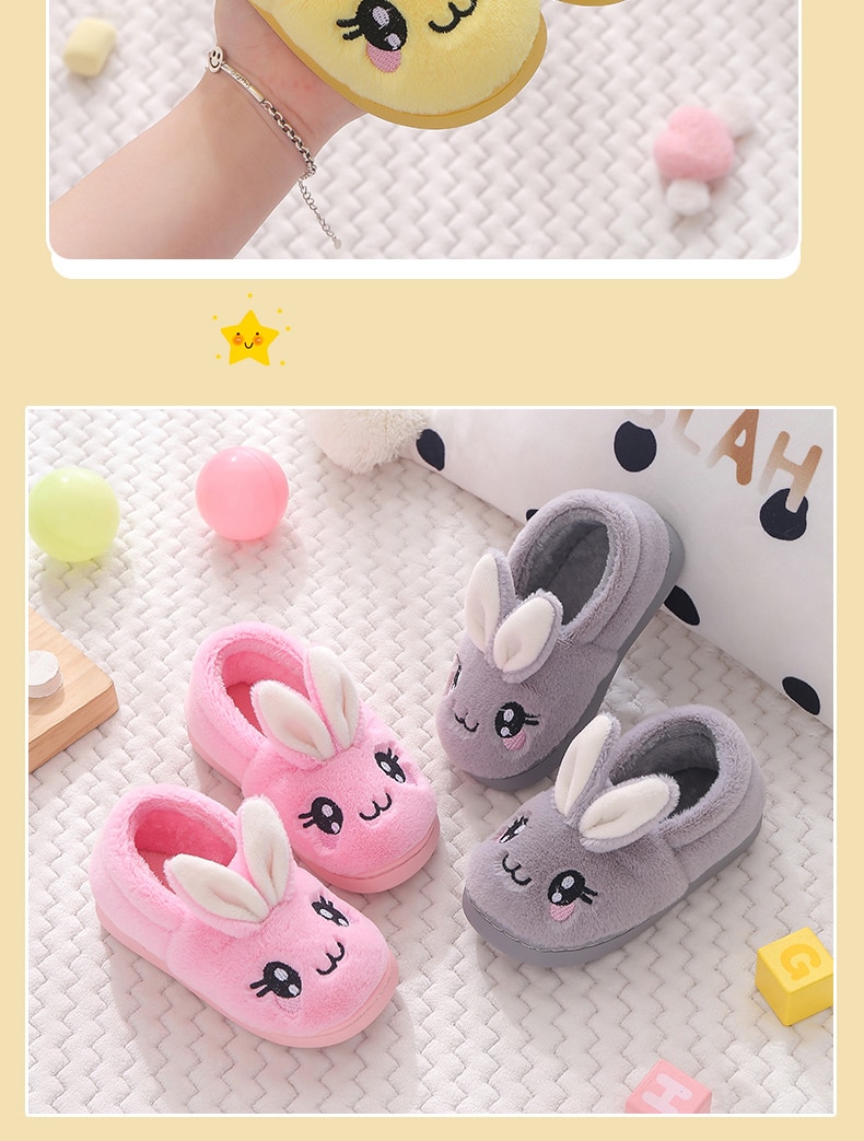 Baby Toddler Slippers 2021 New Winter Kids Cartoon Rabbit Cotton Shoes for Boys Girls Fluffy Children's Indoor Home Slippers