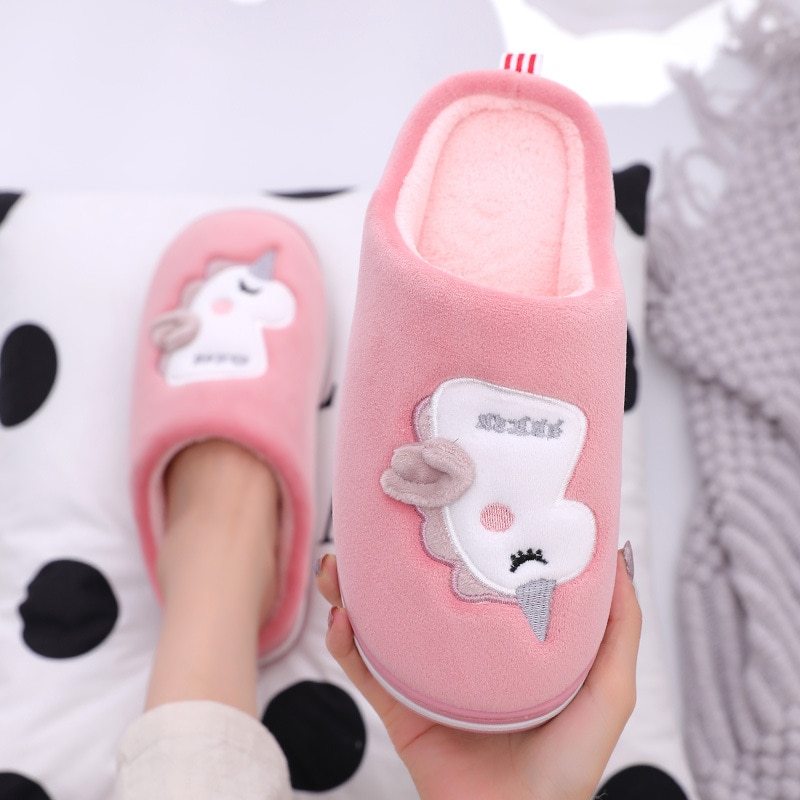 Cute Unicorn Women Winter Home Slippers Cartoon Animal Slip On Warm Men Ladies Boys Girls House Shoes Indoor Bedroom Footwear