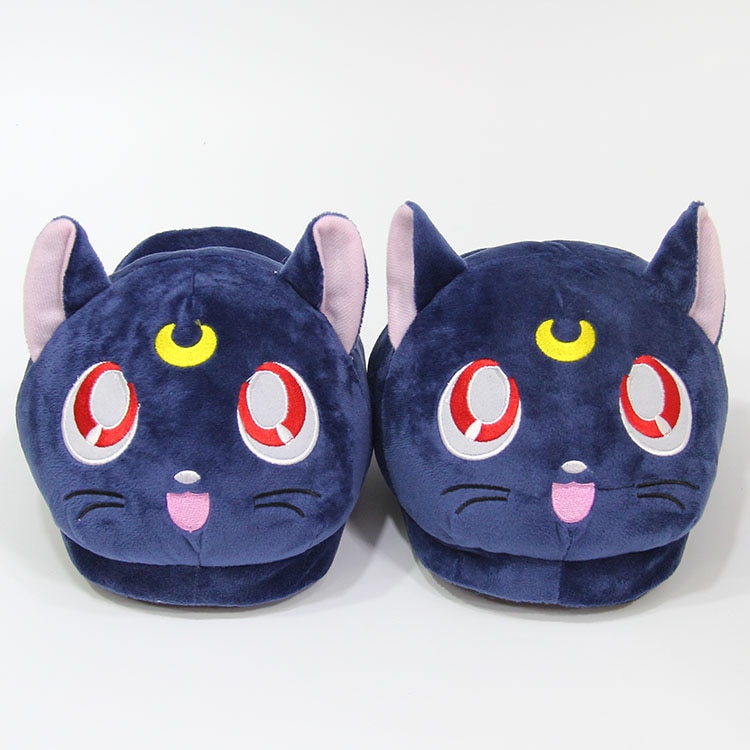 Anime Cartoon Animal Plush Slippers Luna Cat Kitty Soft Stuffed Shoes Warm Winter Indoor Slides