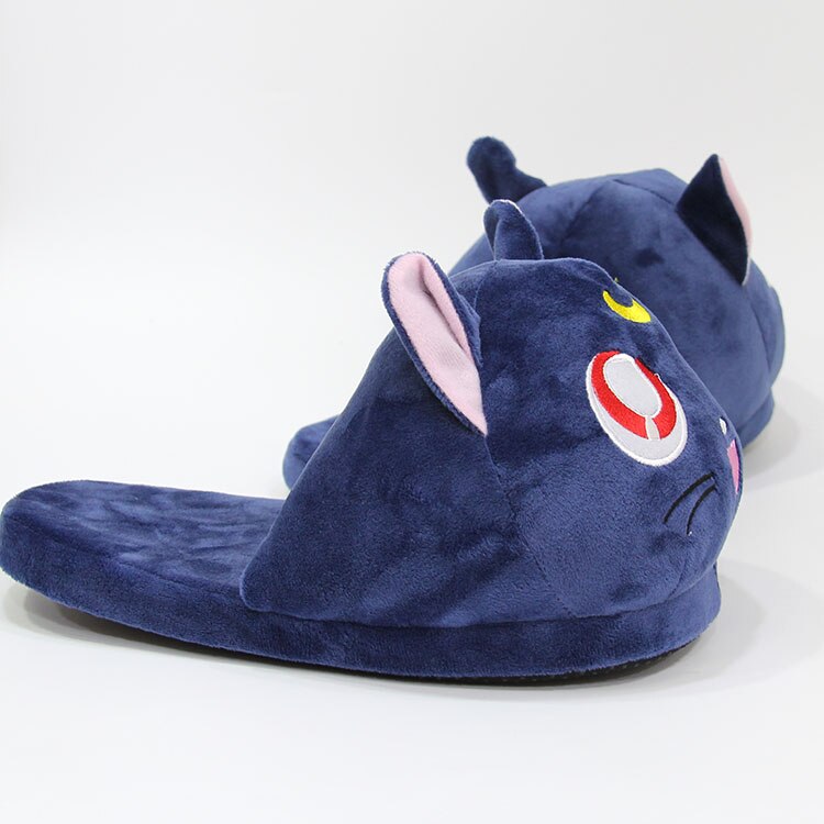 Anime Cartoon Animal Plush Slippers Luna Cat Kitty Soft Stuffed Shoes Warm Winter Indoor Slides
