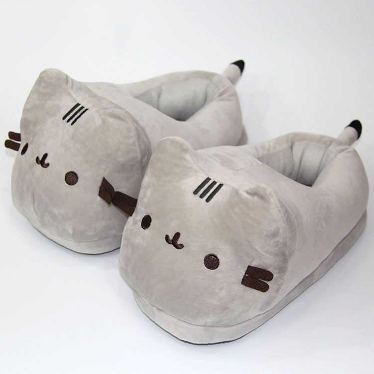Cartoon Full Covered Cat Slippers Warm Winter Slides Soft Plush Doll Indoor Cute Anime Bedroom Shoes For Man Woman Home Use