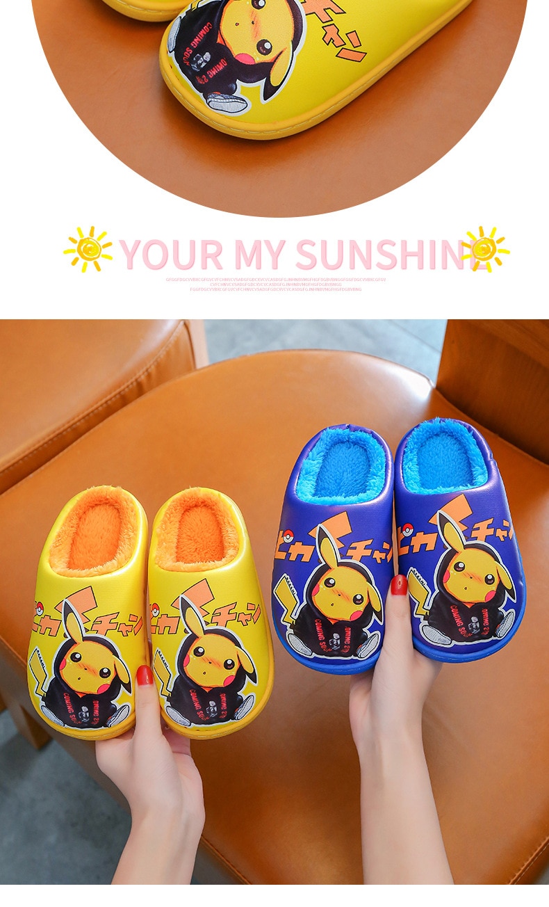 Pokemon Plush Slippers Kawaii Bikachu Anime Plushie Cotton Shoes Winter Slippers for Kids Women Christmas Gift Cute Stuffed Toys