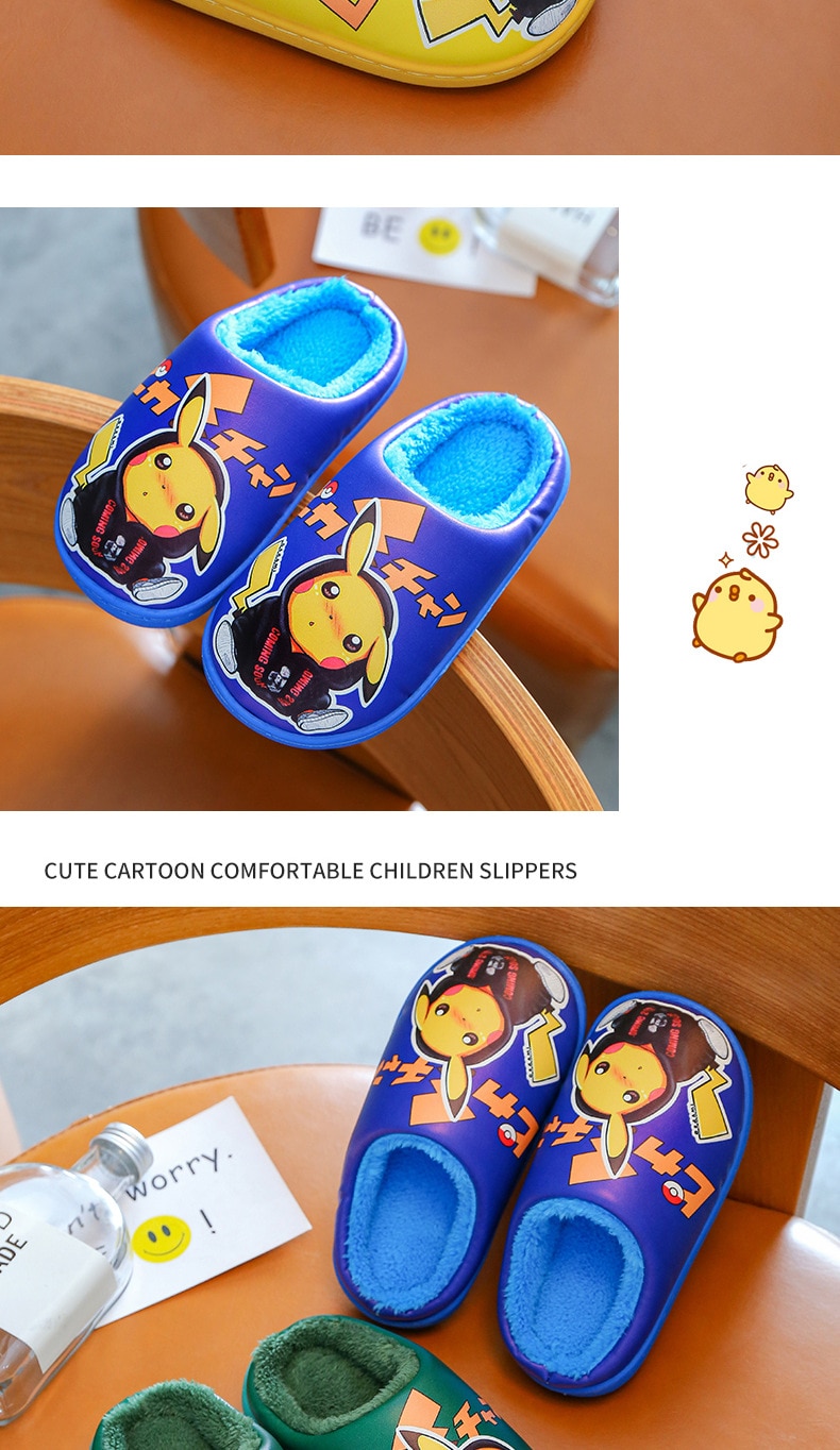 Pokemon Plush Slippers Kawaii Bikachu Anime Plushie Cotton Shoes Winter Slippers for Kids Women Christmas Gift Cute Stuffed Toys