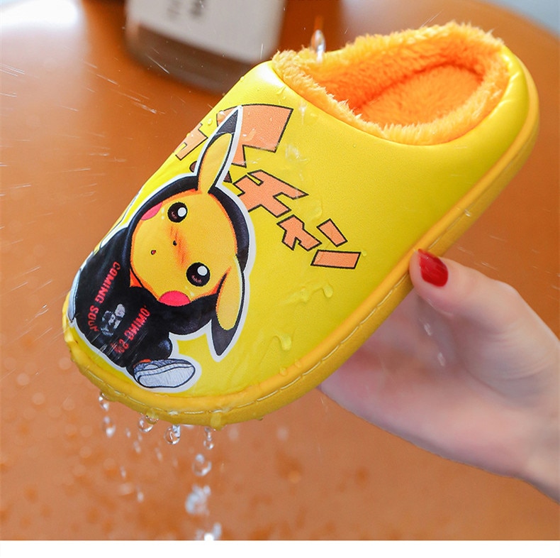 Pokemon Plush Slippers Kawaii Bikachu Anime Plushie Cotton Shoes Winter Slippers for Kids Women Christmas Gift Cute Stuffed Toys