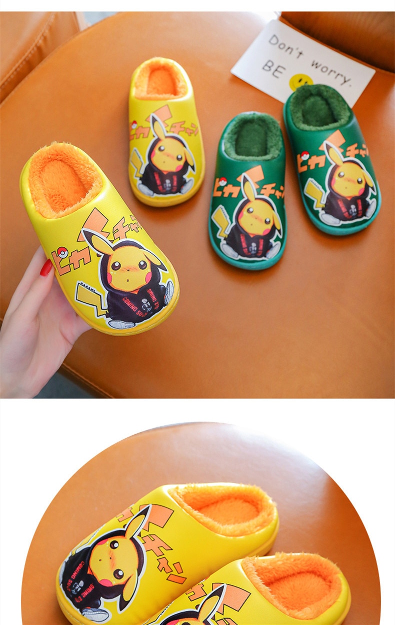 Pokemon Plush Slippers Kawaii Bikachu Anime Plushie Cotton Shoes Winter Slippers for Kids Women Christmas Gift Cute Stuffed Toys