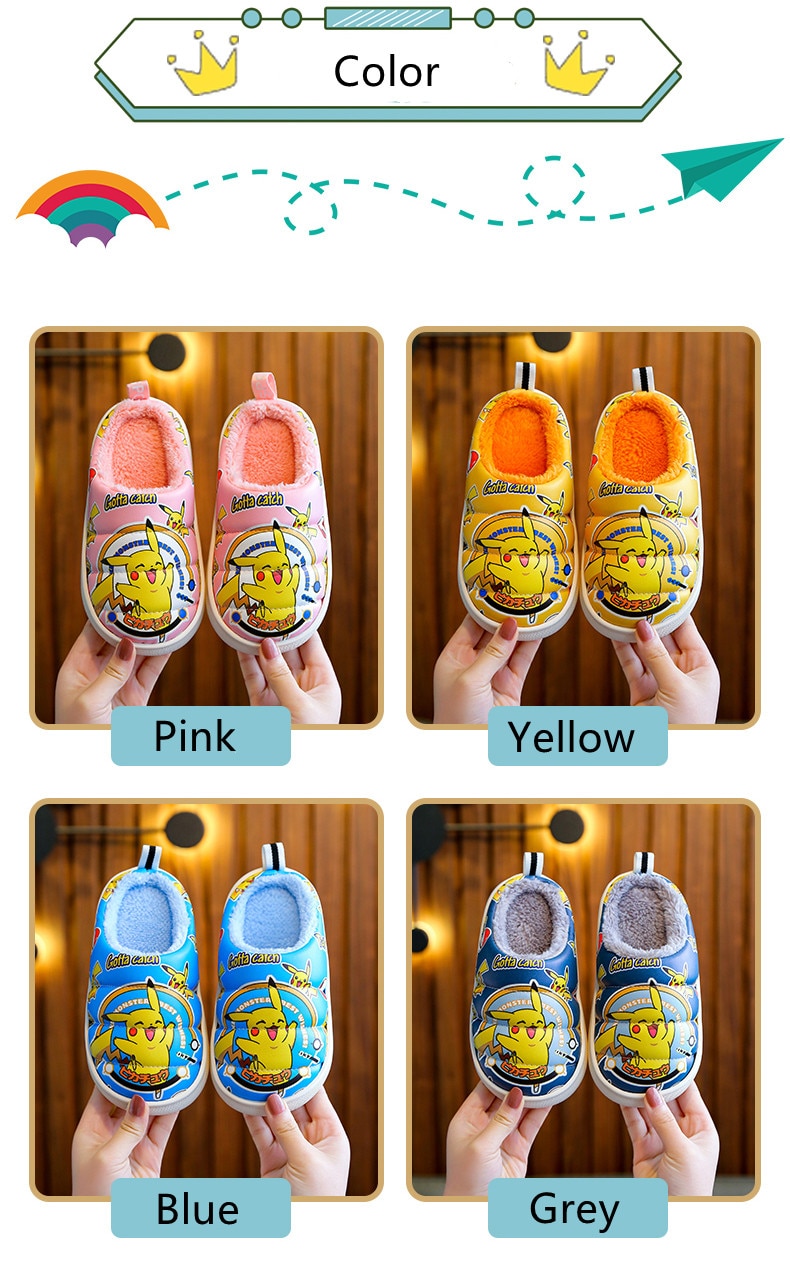 Kawaii Plush Pokemon Slippers for Kids Anime Bikachu Slipper Plush Women Cotton Slippers Winter High Quality Christmas Gifts