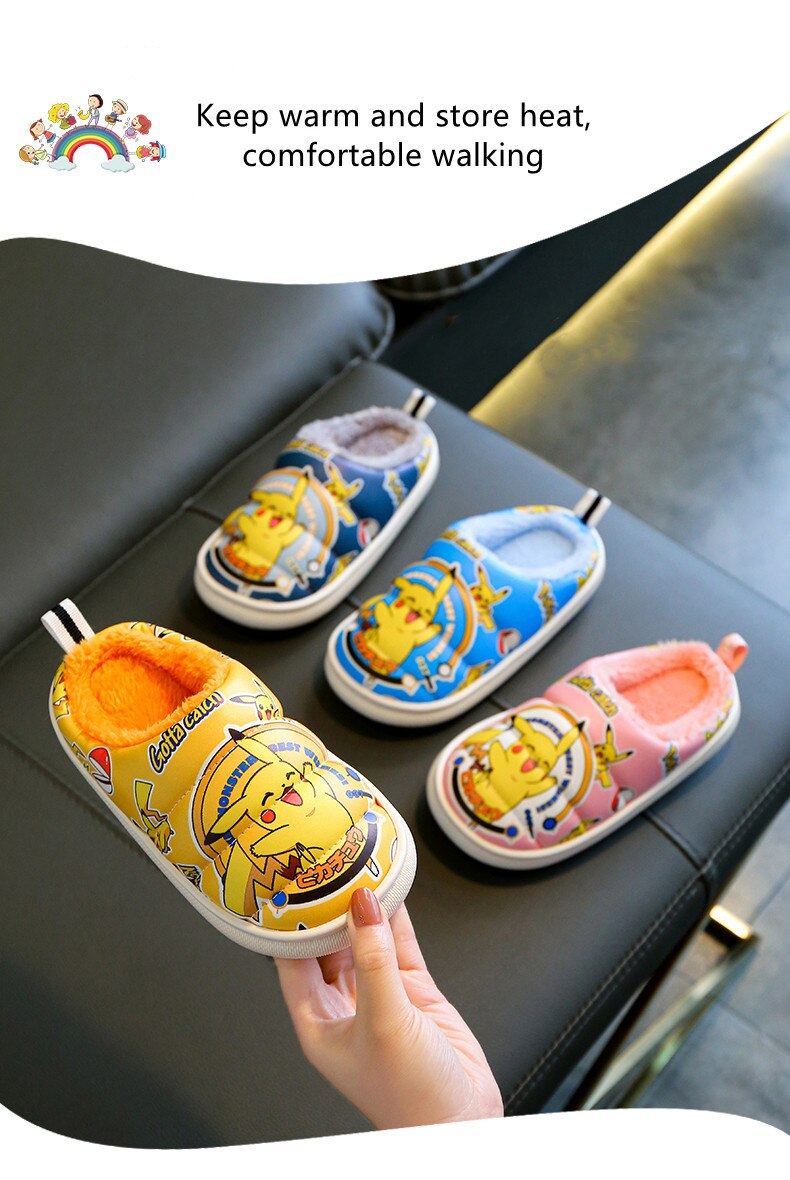 Kawaii Plush Pokemon Slippers for Kids Anime Bikachu Slipper Plush Women Cotton Slippers Winter High Quality Christmas Gifts