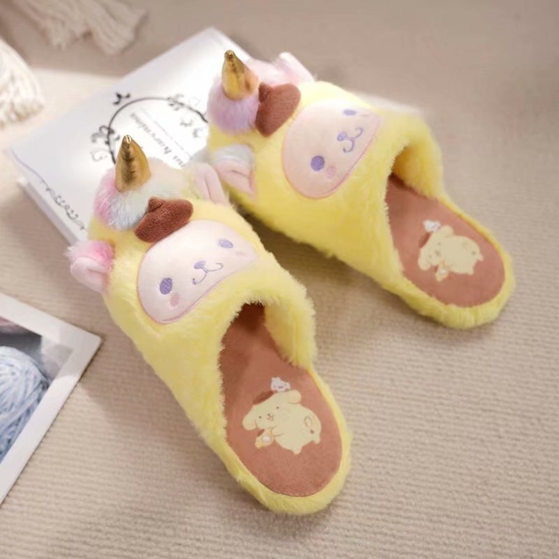 Japanese Style Slippers Cartoon Kuromier Cosplay Unicorn Shoes Warm Woman Girl Indoor Flat Casual Slippers Non-slip Purple Pink