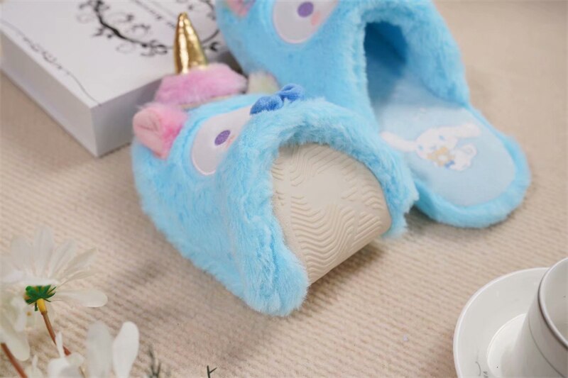 Japanese Style Slippers Cartoon Kuromier Cosplay Unicorn Shoes Warm Woman Girl Indoor Flat Casual Slippers Non-slip Purple Pink