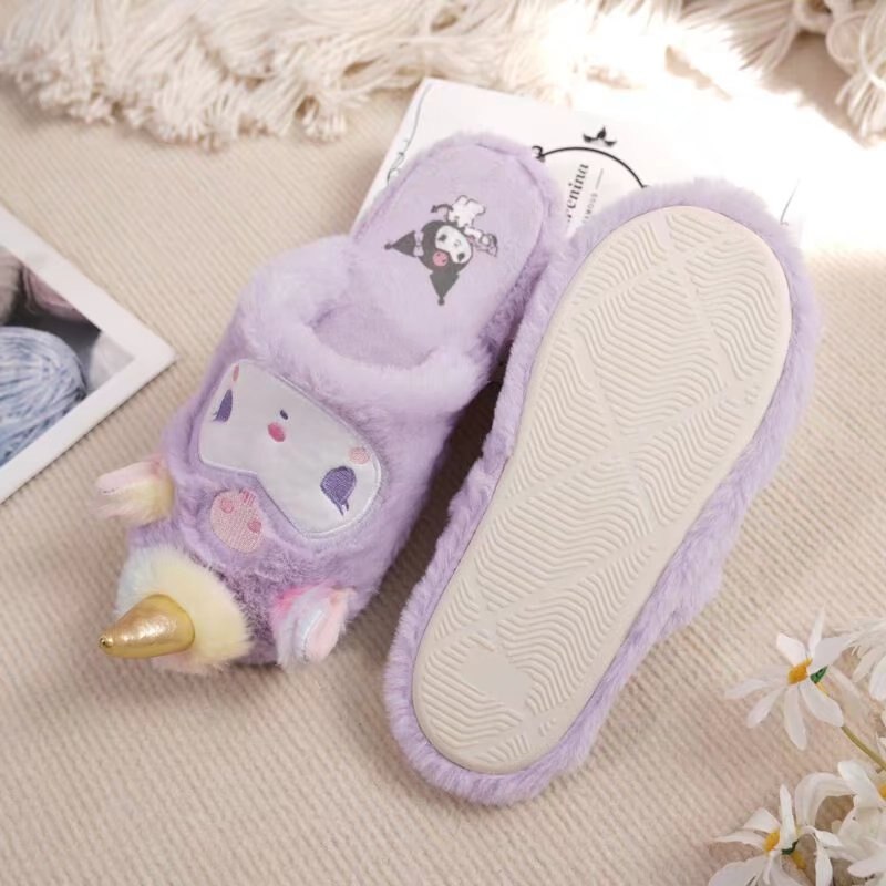 Japanese Style Slippers Cartoon Kuromier Cosplay Unicorn Shoes Warm Woman Girl Indoor Flat Casual Slippers Non-slip Purple Pink