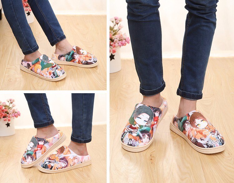 Anime Attack on Titan Print Slippers Unisex Cosplay Cartoon Plush Warm Soft Flops Shingeki Kyojin home shoes Cosplay Gifts