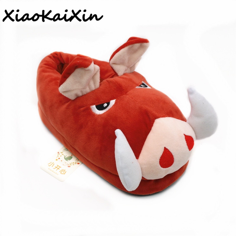 Unisex Cartoon The Lion King Slippers Adult&Children's Cute Wild Boar PUMBAA Style Home Slippers Winter Warm Short Plush Shoes