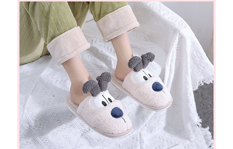 Women Winter Warm Slippers Comfort Flat Heel Plush Home Cotton Slides Indoor Bedroom Zapatilla Mujer Men Home Fur Shoes