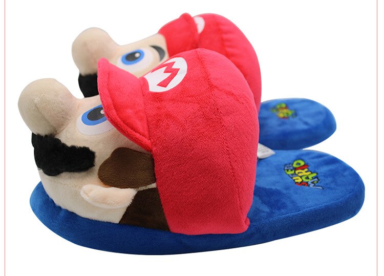 Super Mary Louis plush slippers cartoon cute Mario slippers parent-child home non-slip warm cotton slipper Children birthday toy