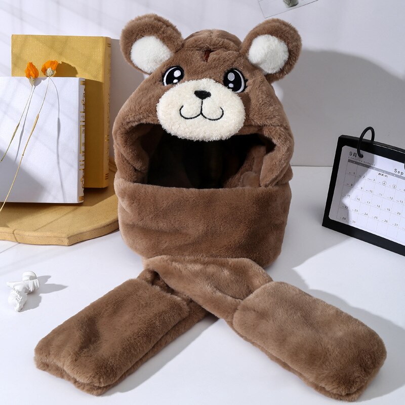 Winter Cute Plush Scarf Gloves One-piece Cap All-match Korean Ear Protection for Cold and Warm