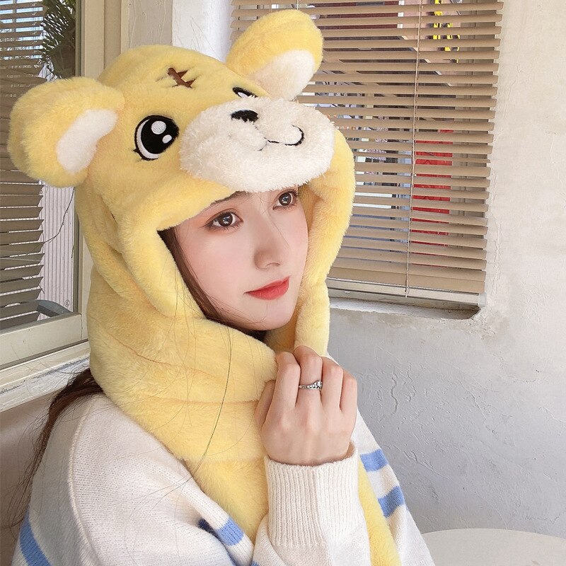Winter Cute Plush Scarf Gloves One-piece Cap All-match Korean Ear Protection for Cold and Warm