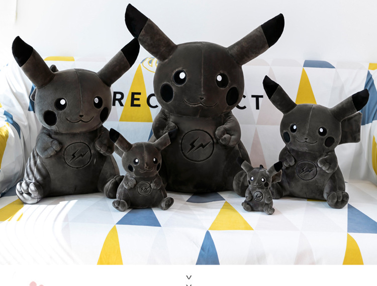 POKEMON Dark black Pikachu plush toy pillow Lightning Pikachu doll toy key hanging buckle Bedroom car decoration Child's gift