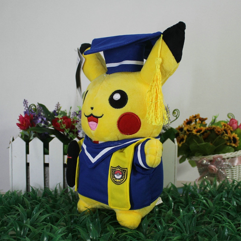 28CM TAKARA TOMY Pokemon Graduated Phd Pikachu Plush Toys Kawaii Stuffed Toys Pokémon Pikachu Janpanse Anime Dolls Kids Gifts