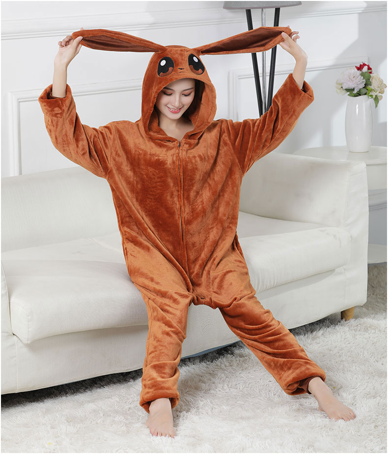 Anime Onesie Zipper Brown Pajama Thick Flannel Kigurumis Unisex Cute Animal Kawaii Sleepwear Winter Overalls Warm Homewear