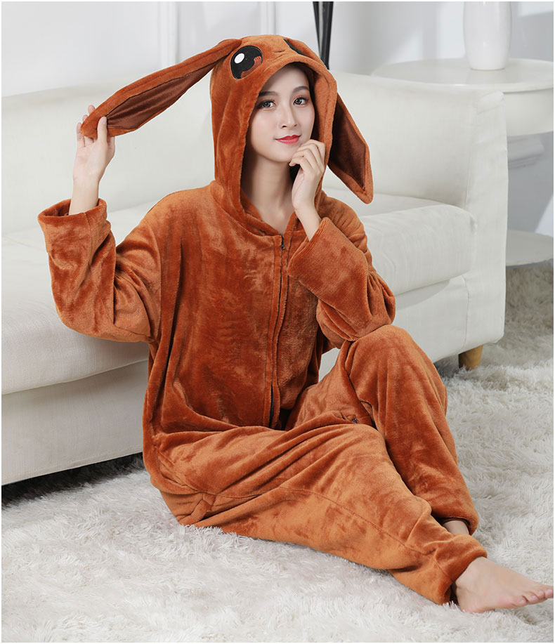 Anime Onesie Zipper Brown Pajama Thick Flannel Kigurumis Unisex Cute Animal Kawaii Sleepwear Winter Overalls Warm Homewear