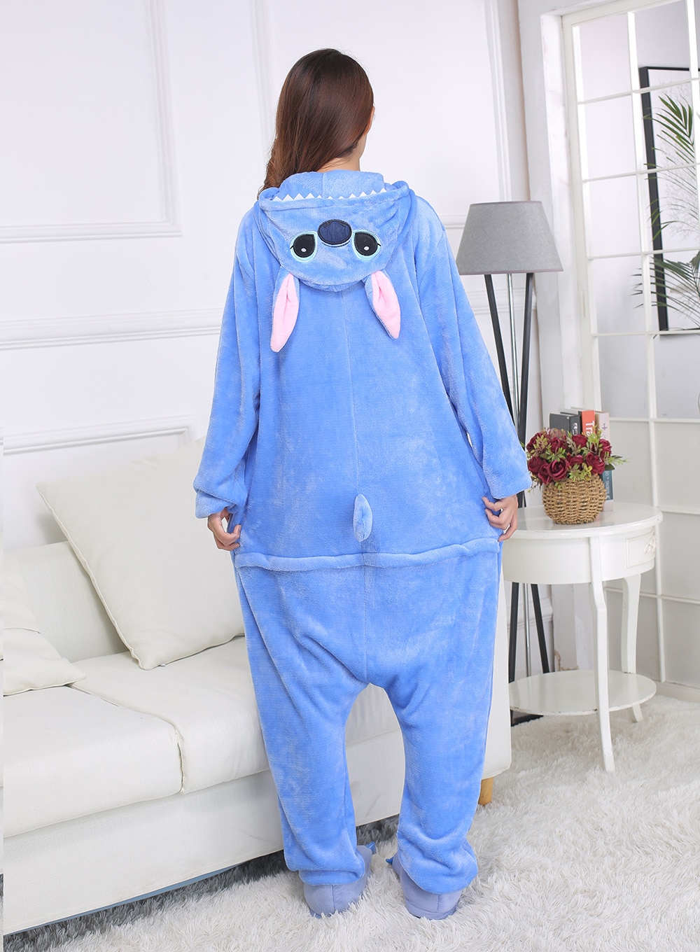 Unisex Zipper Onesie Blue Pajama Animal Kigurumis Women Winter Warm Sleep Suit Couple Overall Soft Flannel Cuten Plus Size XXL