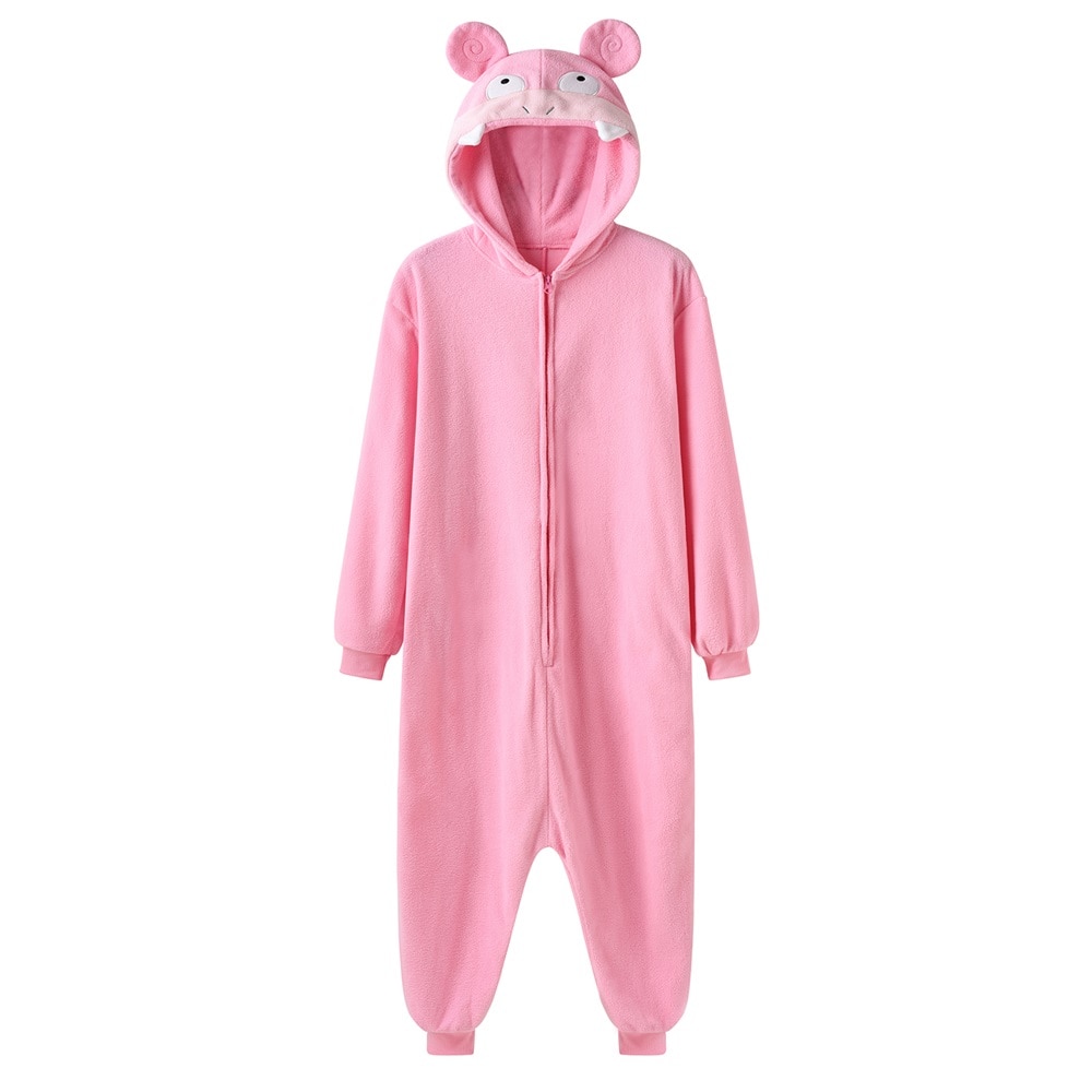 Pink Hippo Onesies Women Pajama Animal Kigurumis Cute Warm Winter Overalls Halloween Suit Polar Fleece Adult Unisex