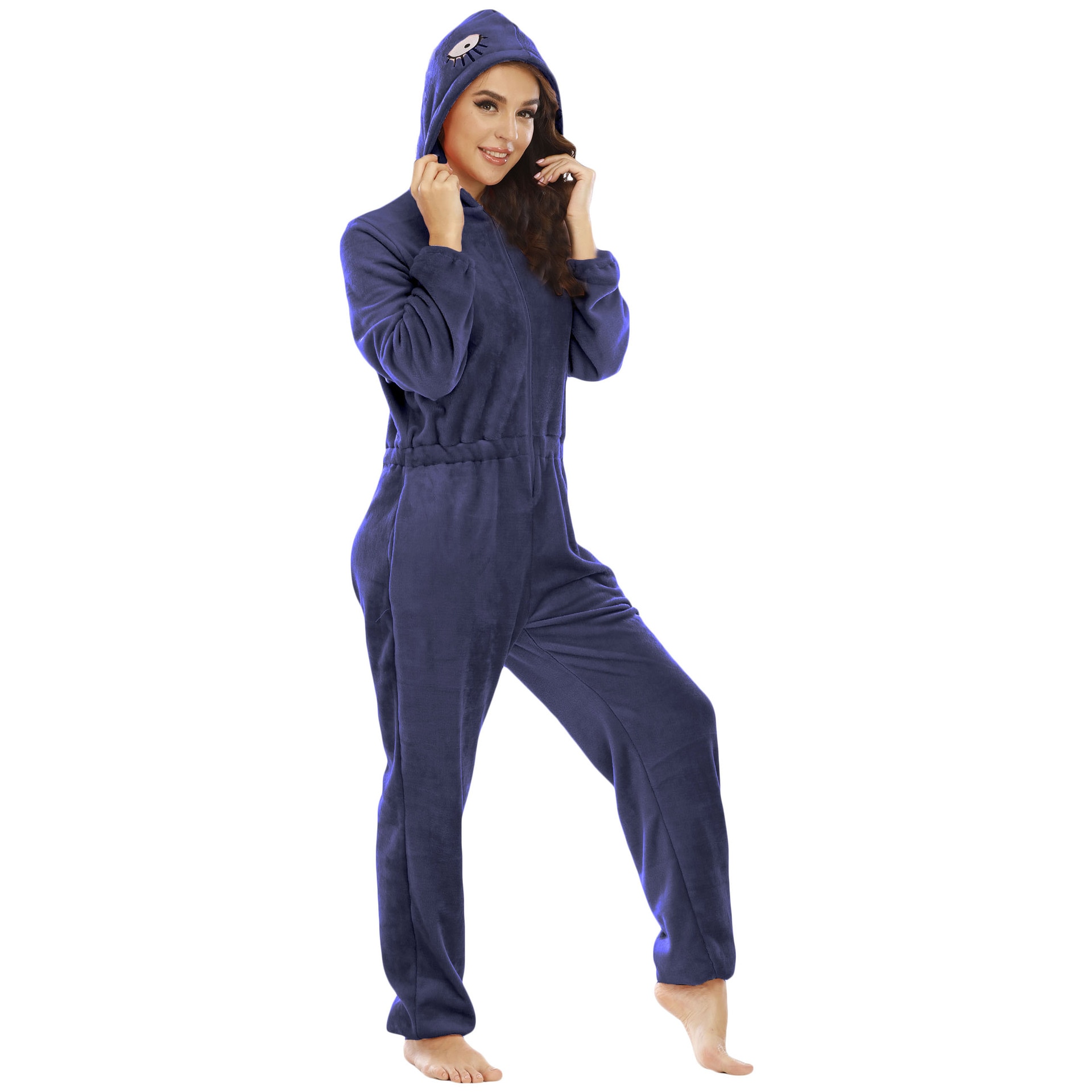 Cartoon Fish Onesie Women Winter Flannel Jumpsuits Pyjama Soild Casual Hooded StreetWear Elastic Loose Homewear Warm Soft Romper