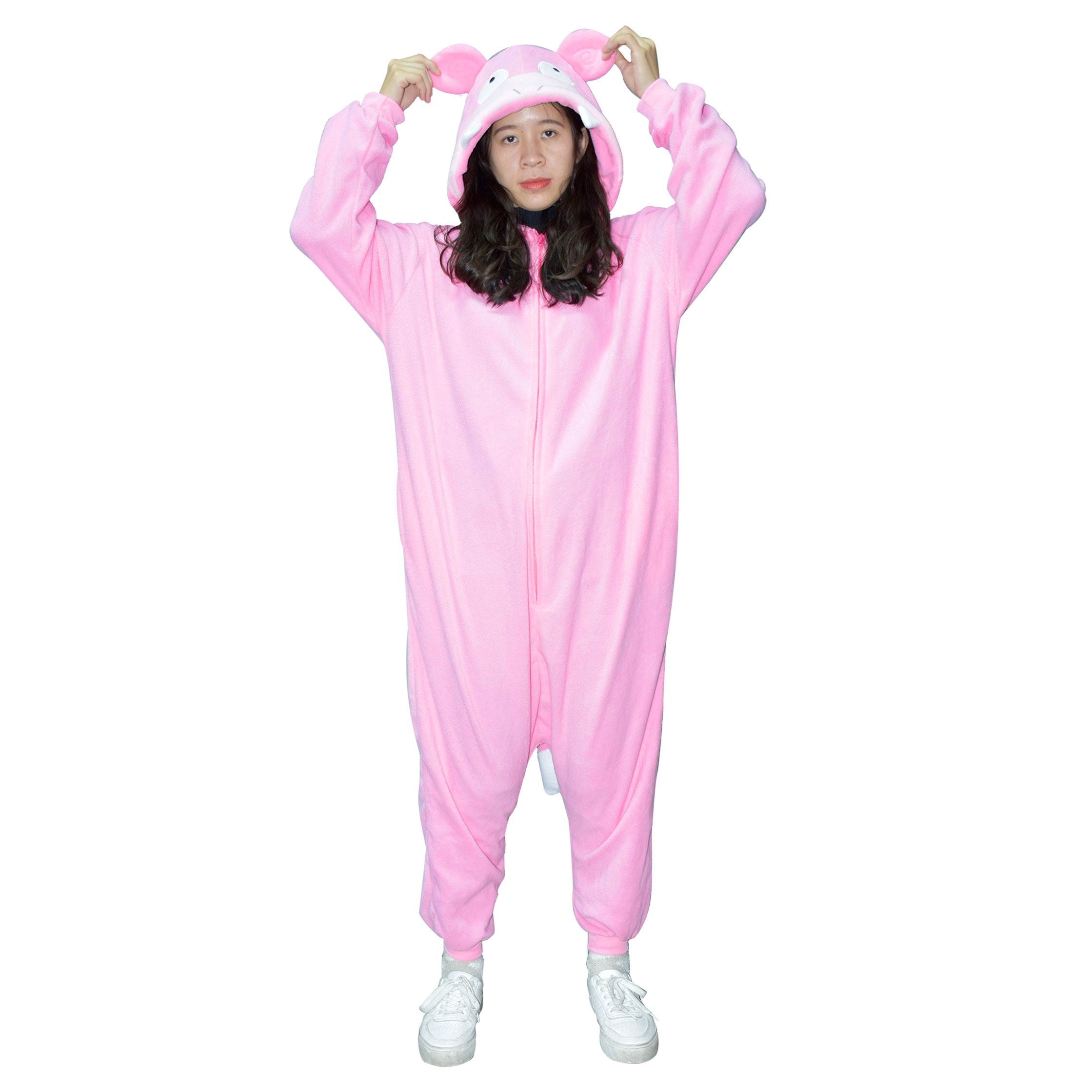 Pink Hippo Onesies Kigurumis Animal Women Pajama Autumn Winter Polar Fleece Jumpsuit Casual Homewear Halloween Party Funny Suit