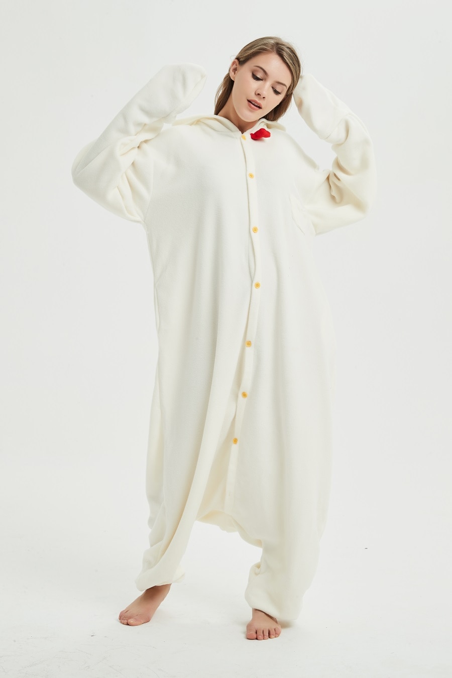 Unisex Cock Onesies Women Animal Kigurumis White Cute Funny Overalls Adult Festival GIft Halloween Suit Winter Pajama Loose
