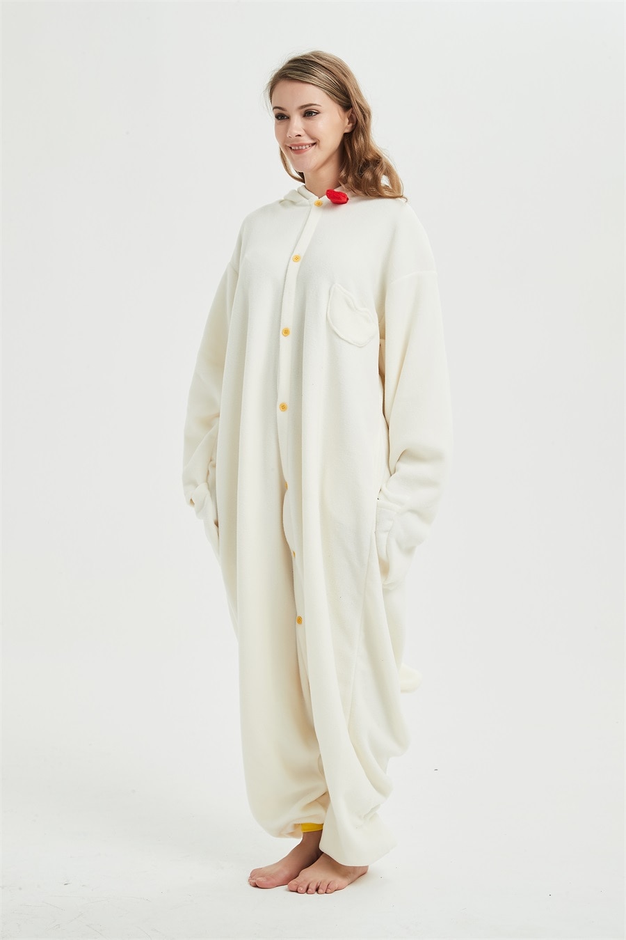 Unisex Cock Onesies Women Animal Kigurumis White Cute Funny Overalls Adult Festival GIft Halloween Suit Winter Pajama Loose