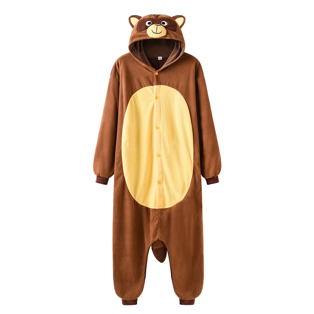 Couples Brown Raccoon Pajamas Cartoon Onesie Animal Kigurumis Halloween Funny Cute Outfit Winter Sleepwear Home Suit