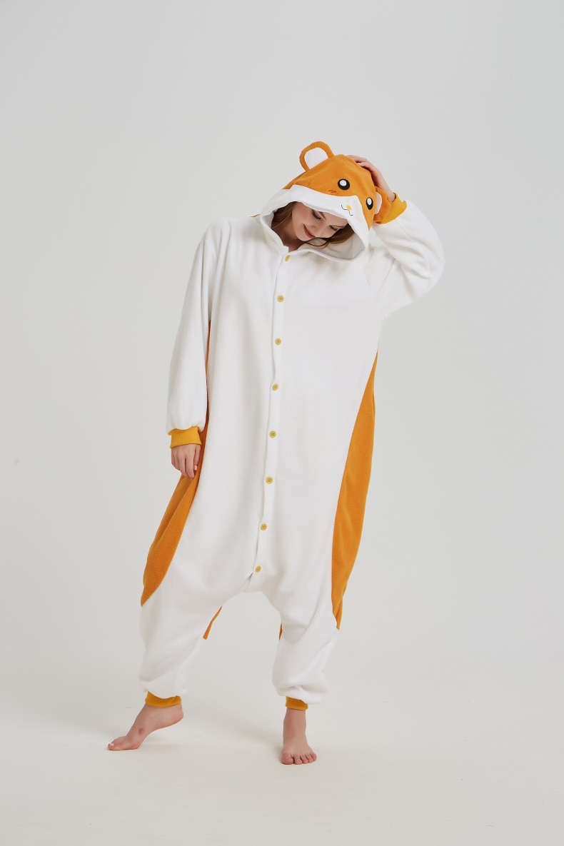Hamster Onesie Animal Kigurumis Mouse Pajama Funny Cute Overalls Adult Women Winter Jumpsuit Polar Fleece Cartoon Suit Outfit