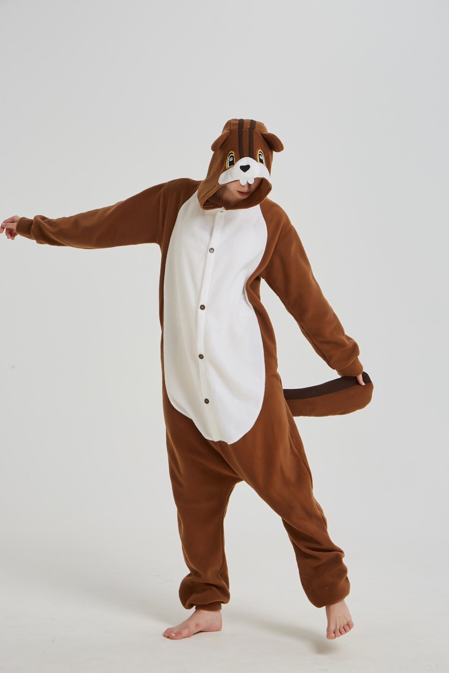 Unisex Squirrel Kigurumis Women Onesies Adult Winter Pajama Funny Jumpsuit Brown Polar Fleece Animal Overalls Halloween Suit