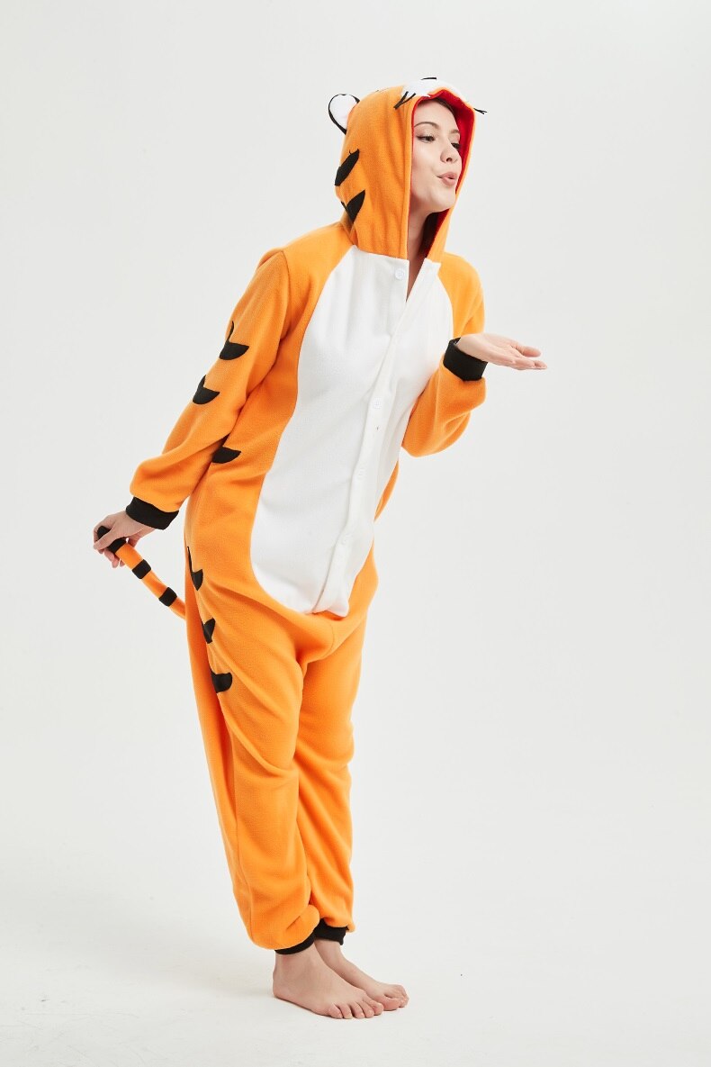 Bengal Tiger Onesie Animal Pajama Women Adult Funny Kigurumis Sleepwear Polar Fleece Overalls Halloween Birthday Suit Unisex