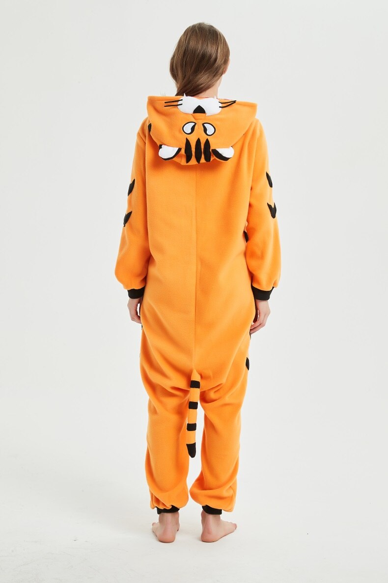 Bengal Tiger Onesie Animal Pajama Women Adult Funny Kigurumis Sleepwear Polar Fleece Overalls Halloween Birthday Suit Unisex