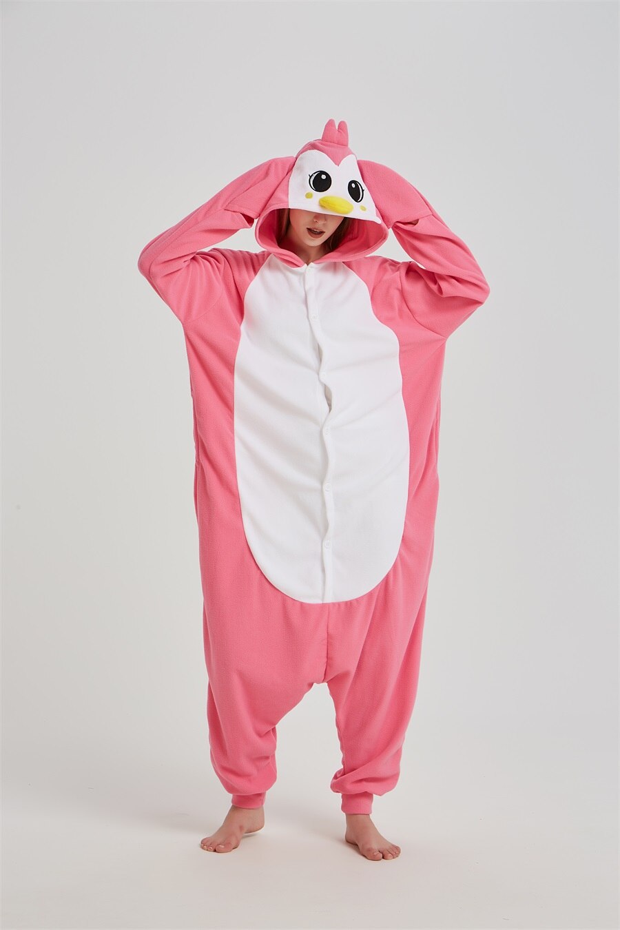 Unisex Penguin Kigurumis Women Pink Onesies Adult Winter Pajama Cute Jumpsuit Polar Fleece Animal Overalls Halloween Suit