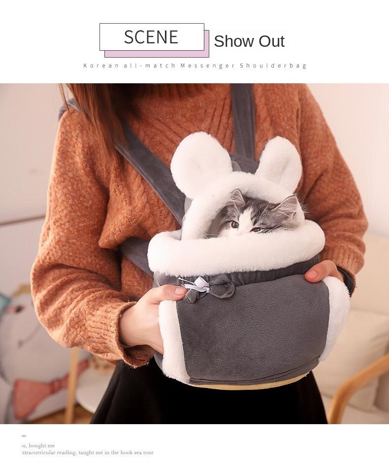 Lovely Pet Carrying Dog Cat Carrier Backpack Warn Plush Travel Bag Chest Pack Breathable Cat Animal Transport Backpack