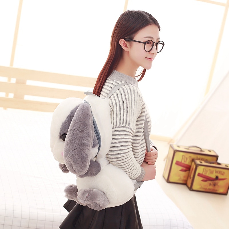 Kawaii Cute Rabbit Bunny Shoulder Backpack Crossbody Bag Coin Purse Messenge Bags Plush Toys Girls Girlfriend Kids Children Gift