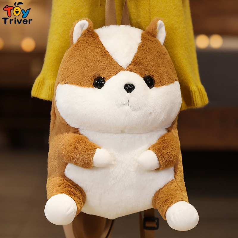 Kawaii Hamster Pig Shiba Inu Shoulder Backpack School Bag Hands Warmer Plush Toys Stuffed Animals Doll Kids Children Gifts