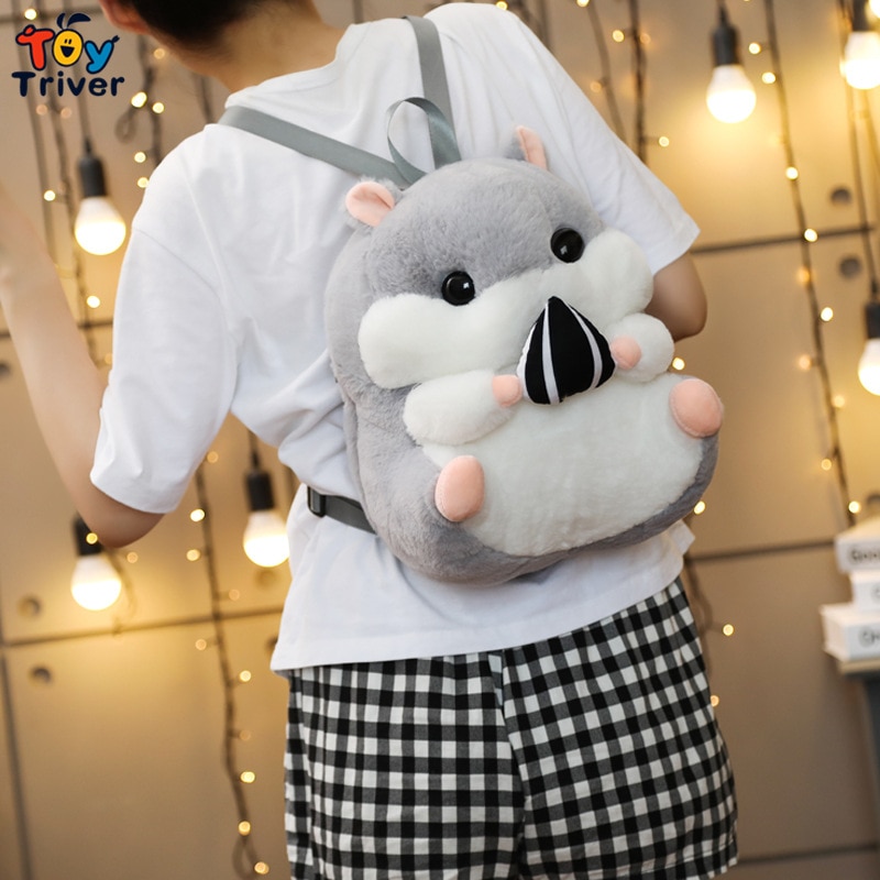 Cute Hamster Shoulder Backpack School Bag Stuffed Animals Doll Plush Toys Kids Children Boys Girls Adults Women Kawaii Gifts