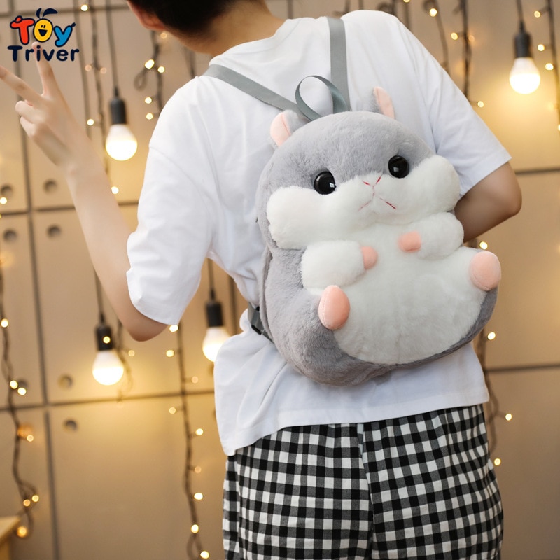 Cute Hamster Shoulder Backpack School Bag Stuffed Animals Doll Plush Toys Kids Children Boys Girls Adults Women Kawaii Gifts