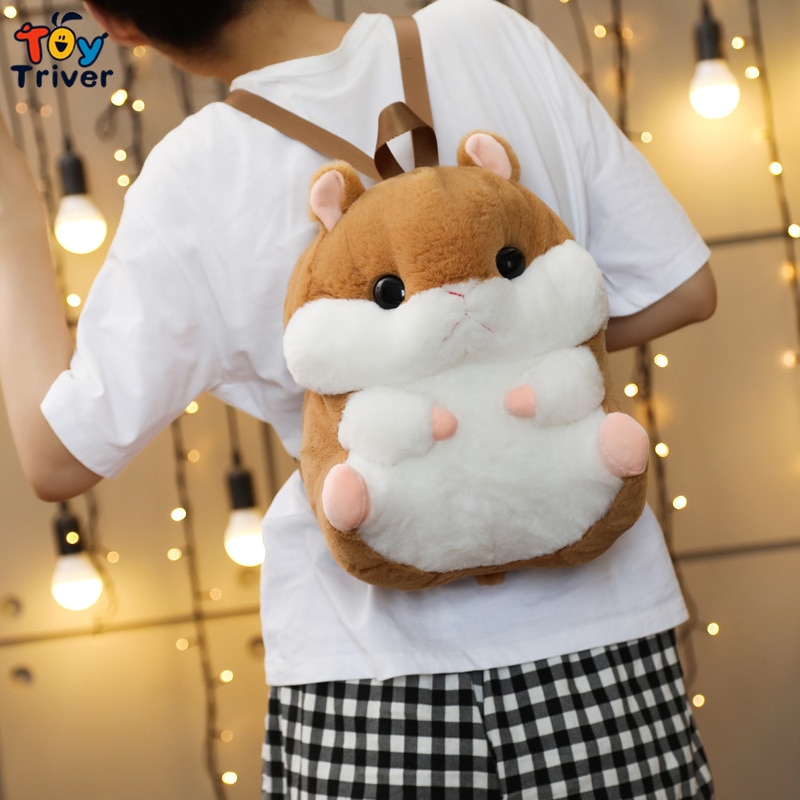 Cute Hamster Shoulder Backpack School Bag Stuffed Animals Doll Plush Toys Kids Children Boys Girls Adults Women Kawaii Gifts